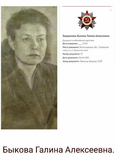 Зерьщикова - (Быкова)|Зерщикова Галина Алексеевна